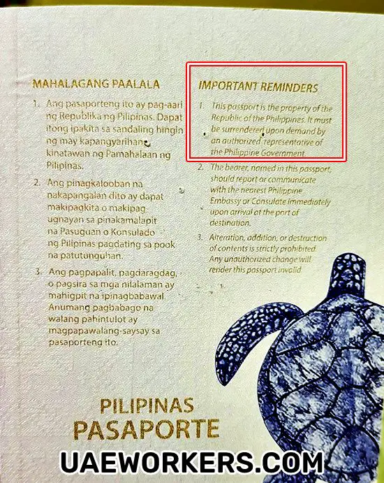 passport property information back side